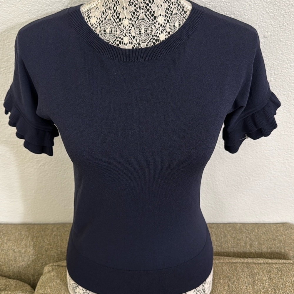 Ann Taylor Blue Fitted Ruffled Blouse - Picture 3 of 12